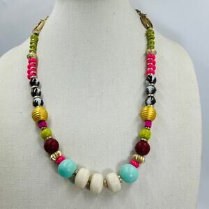 Plunder Design Maggie Gold Leopard Beaded Chain Necklace Colorful Whimsical